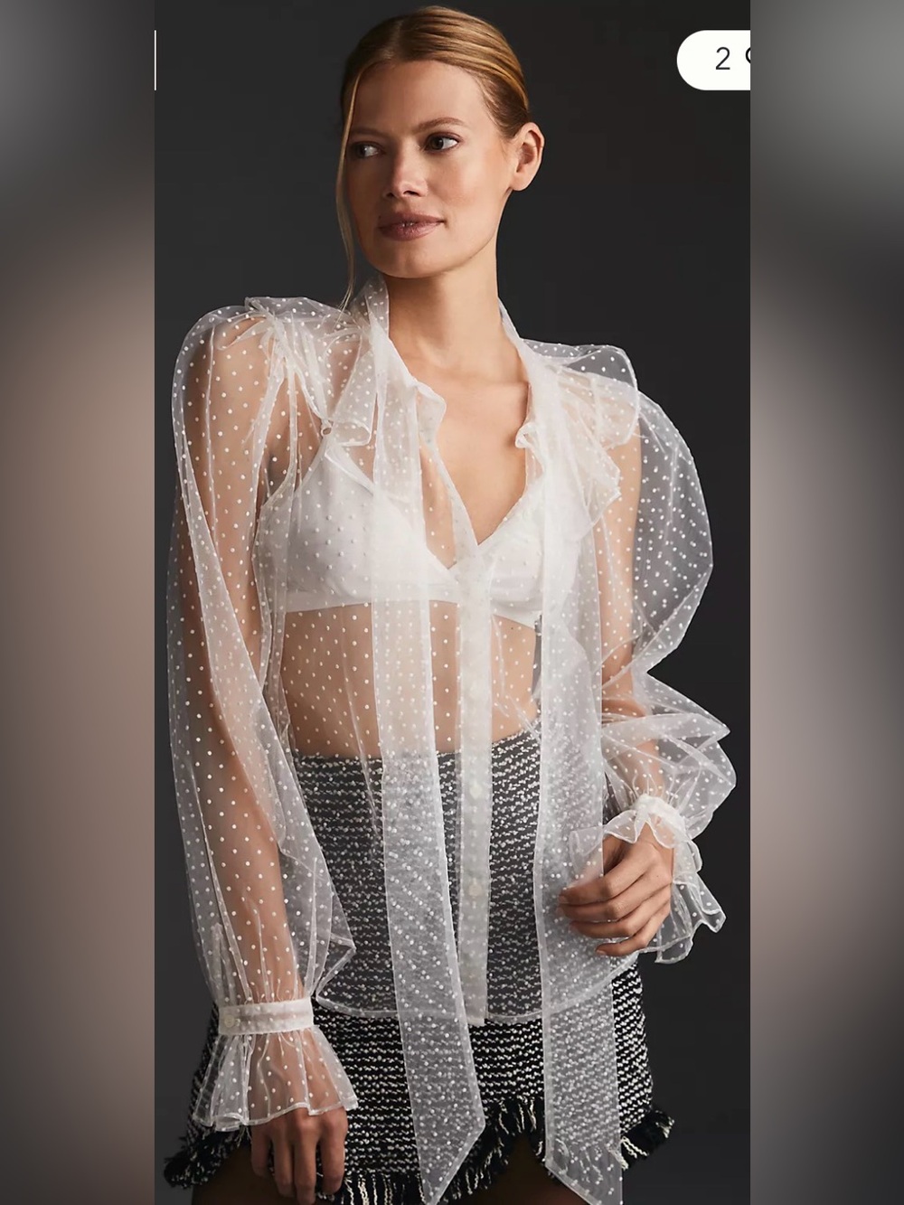 Anthropologie White Sheer Polka Dot Tie-Front Camisole